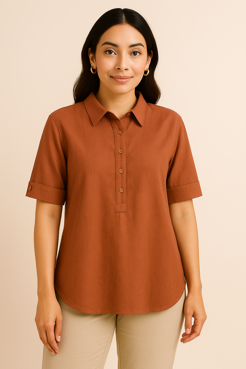 Dark Orange Colour Plain Kurta For Women